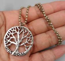 Tree of Wisdom Pendant Necklace Silver Plated Copper Hippie Boho Ball Bead Chain