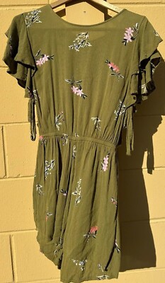 Billabong Green Side Tie Ruffle Floral Dress | eBay
