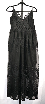 Unbranded long black lace tank dress sheer bottom and stomach size XL | eBay