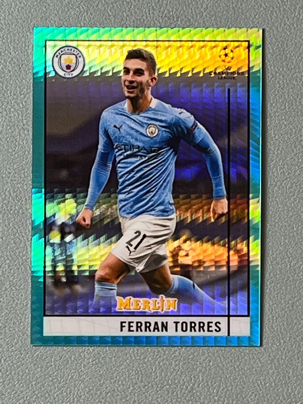 2020-21 Merlin Topps Chrome Ferran Torres #23 Teal Pulsar Refractor Man ...