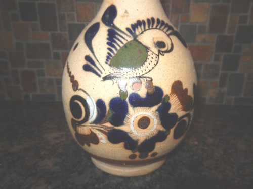JARRÓN DE PÁJARO PINTADO A MANO J CAMPE TONALA Cerámica Mexicana-9"--FIRMADO-SIN CHIPS - Imagen 3 de 7