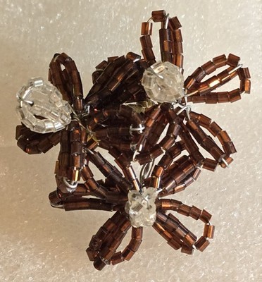Vintage Artisan Made Hand Crafted Purple Seed Beads Wire Flowers Floral Brooch