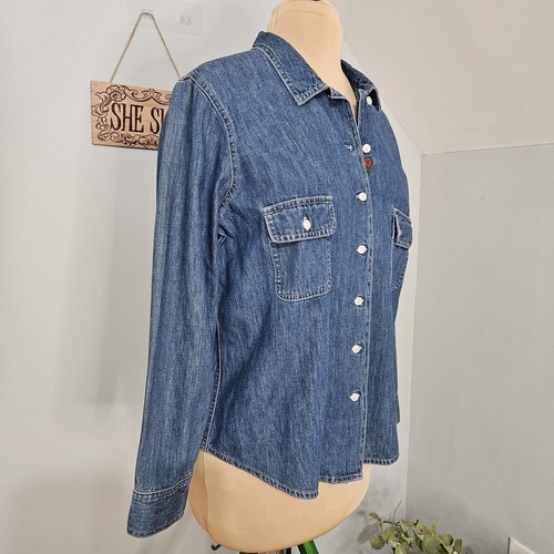 New For Joseph: Top Large Button Western Denim Shirt Embroidered Rose Cotton - Picture 3 of 14