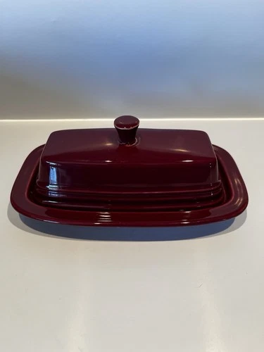 VTG FIESTA-WARE 1/4 lb Covered Butter Dish Claret Wine  Retired Fiesta USA VGC