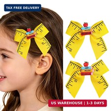 2PCS 3in Back to School Hair Bow Clip Book Bowknot Ribbon Hair ClipsYellow Cheer
