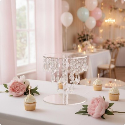 Cake Stand with Dangling Pendants Transparent Cake Stand