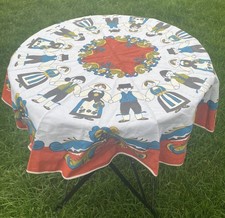 Vintage tablecloth Austrian Tiroler Folk Art Design small round cotton 37 “wide 