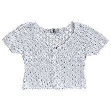 Vintage 90s White Crochet Button Up Crop Sweater Top