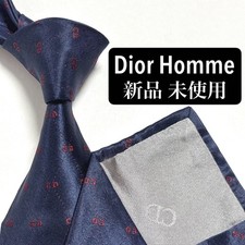 Dior Homme Tie Silk Logo Embroidery CD Pattern Check Navy New