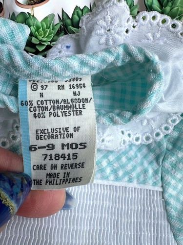Seersucker Embroidered Vintage 90s Bonnet Sue Baby Jumper 6-9M - Picture 3 of 4
