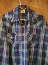 Vtg. Ruddock Pearl Snap Shirt Men Blue/Red Plaid Long Sleeve Western No Tags 2XL