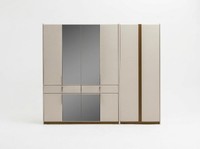 Modernes Kleiderschrank Set 6-TüRig Mit Spiegel Schrank Beige Design