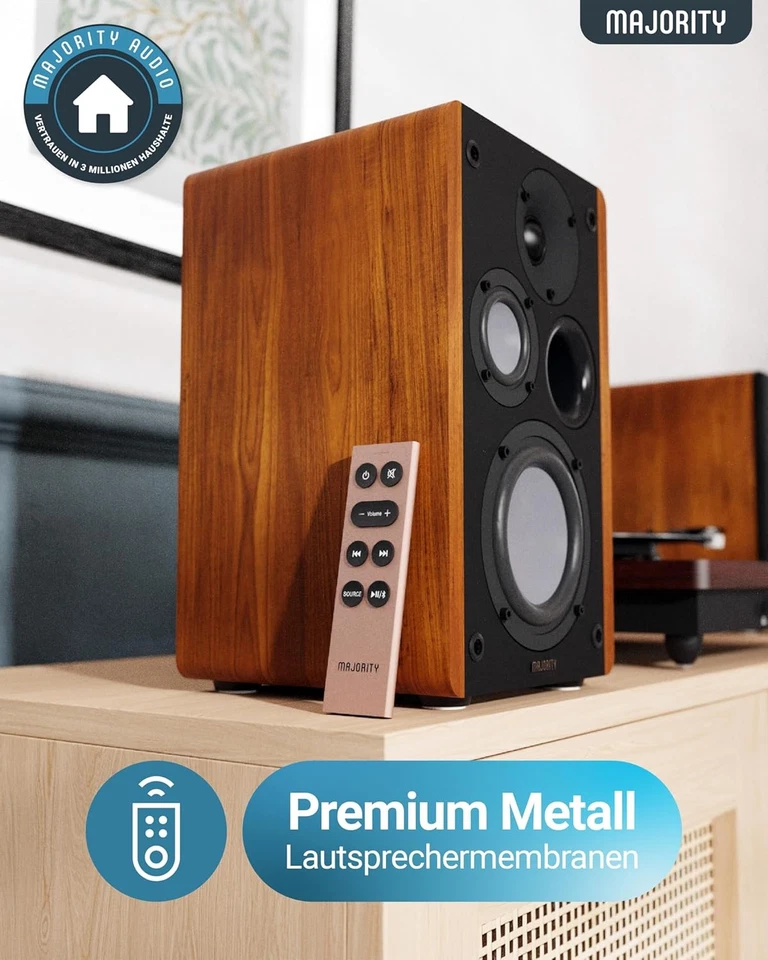 Active Speakers Bookshelf Speakers BT,AUX,USB,HDMI,OPT.,Brown,Majority D100,Tested - Image 4 of 4