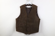 Vtg 90s Streetwear Mens XL Faded Suede Leather Buckle Back Vest Jacket Brown
