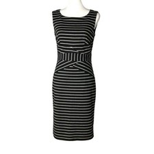 Tribal Sleeveless Stripped Sheath Bodycon Dress Black White Women's Size 2