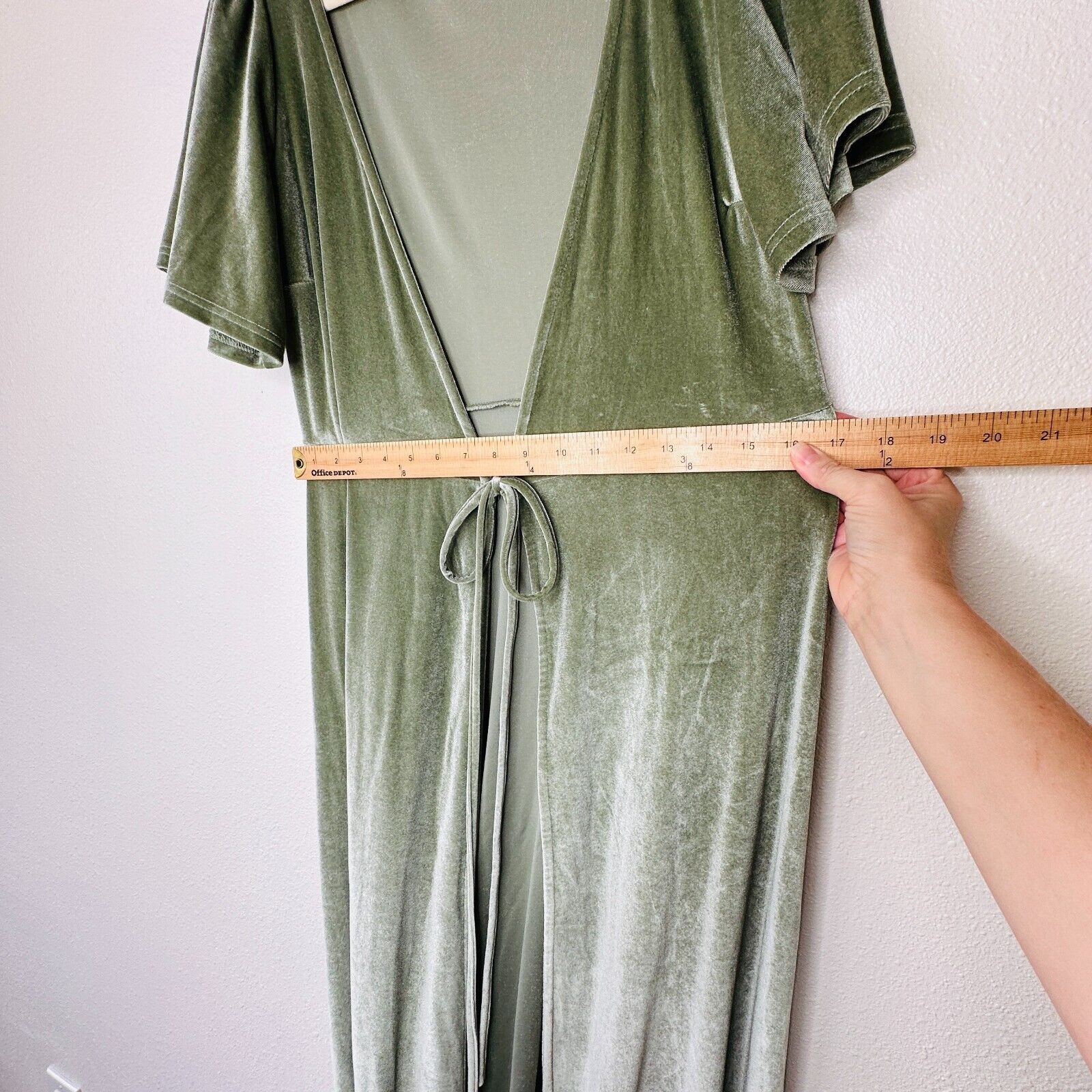 Baltic Born Light Sage Green Velour Short Flutter Sleeve Maxi Wrap Dress XS