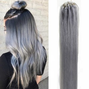 Micro Loop Human Hair Extensions Micro Beads Tip Remy Straight Hair Gray 16inch