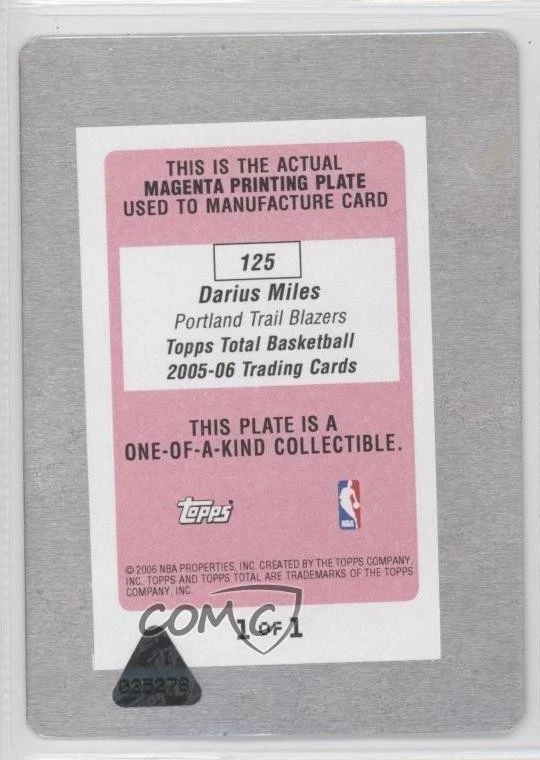 2005-06 Topps Total Printing Plate Magenta Front 1/1 Darius Miles #125 3c7 - Image 2 of 3