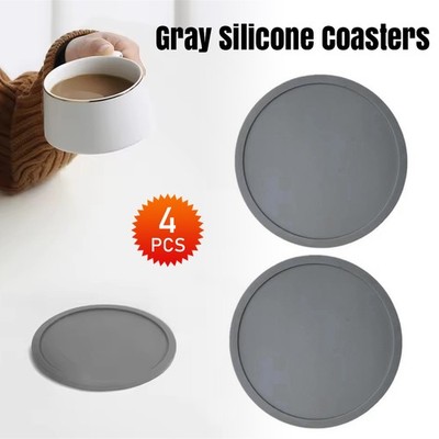 4 Stück Runde Grau Silikon Untersetzer Rutschfest Tasse Matten Pad Getränke Tisch Gläser