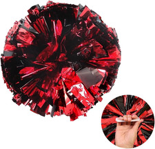 Red and Black Metallic Fluffy Cheerleader Pom Poms 2 PCS 12 inch for Team Spirit
