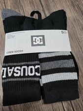 DC Men's 5pack Crew Socks 96% POLYESTER. SHOE SIZE 6 TO 12 COLOR BLACK.
