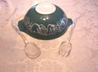 Vintage Pyrex Cinderella Salad (fetus) Bowl  with original tongs