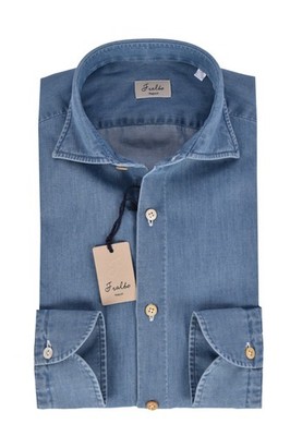 Fralbo Napoli handmade denim shirt 44 -  17 1/2 Modern FIT Blue