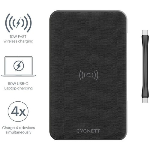 CYGNETT PBQI27K72W 27K Mah Wireless Power Bank Qi Charger 72W Laptop Charger - Picture 2 of 5