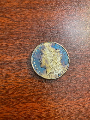 1884-S Morgan $1 – AU Detail Dark Blue Toned – Better Semi-Key Date