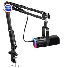 Gaming Microphone XLR USB RGB Mic Kit with Boom Arm Stand Mute Button FIFINE