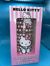 Hello Kitty Glass Water Pitcher with Cup Pink 18 oz NEW!