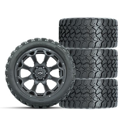 Set of 4 GTW 14'' Raven Matte Gray Golf Cart Wheels on 23X10-14 A/T Nomad Tires