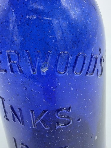 1880's Antique Blue Underwoods Inks 16 Oz Ink Bottle W/ Cap Seed Bubble Galaxy - Picture 3 of 24