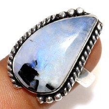 Rainbow Moonstone 925 Silver Plated Ring US 8 Jewellery Limited Stock Deal JW