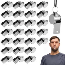 100 Pcs Stainless Steel Whistle Bulk with Lanyard, Loud, Clear Sound Metal Re...