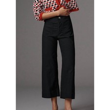 Maeve Anthropologie Colette Magic Fabric Black Cropped Wide Leg Pants 31 NWT