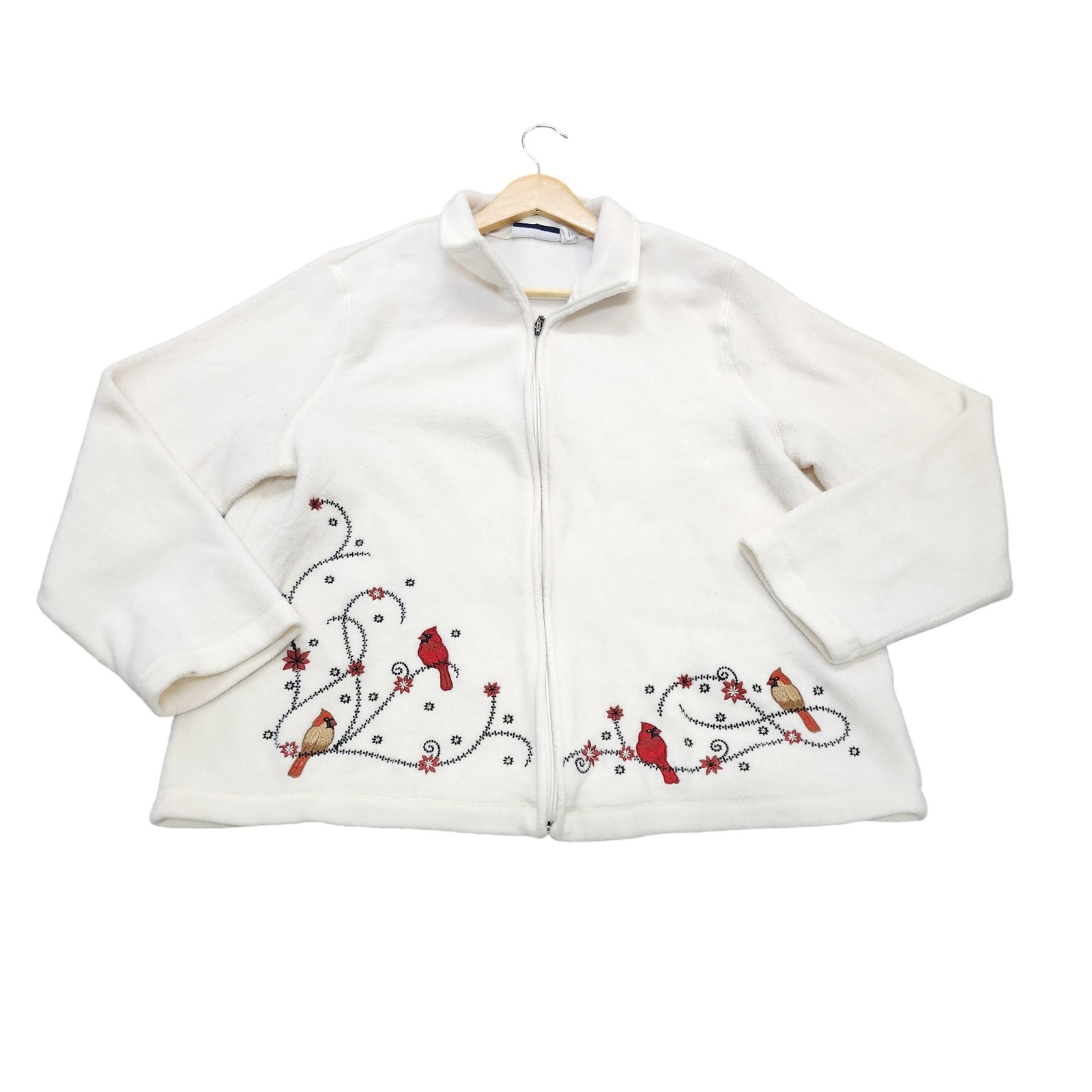 Croft & Barrow Jacket Womens Petite PXL White Zip Embroidered Christmas