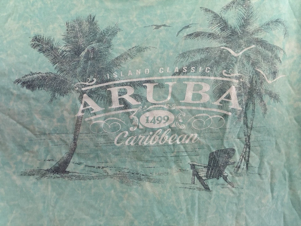 E.M.I. Camisa clásica de algodón con cuello redondo Aqua XL para mujer Aruba Caribbean Island Foto 3 de 4