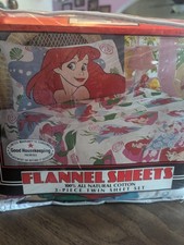 NOS Little Mermaid Disney Twin Flannel Sheet Set RARE