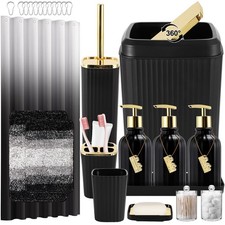 32PCS Bathroom Set Bathroom Sets with Shower Curtain and Rugs Black Bathroom