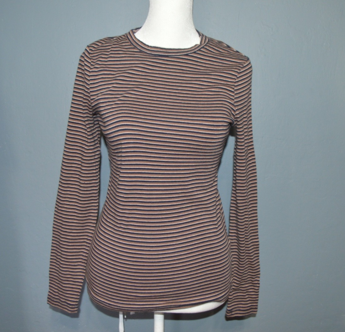 A New Day Sz XS Brown Striped Long Sleeve Shirt