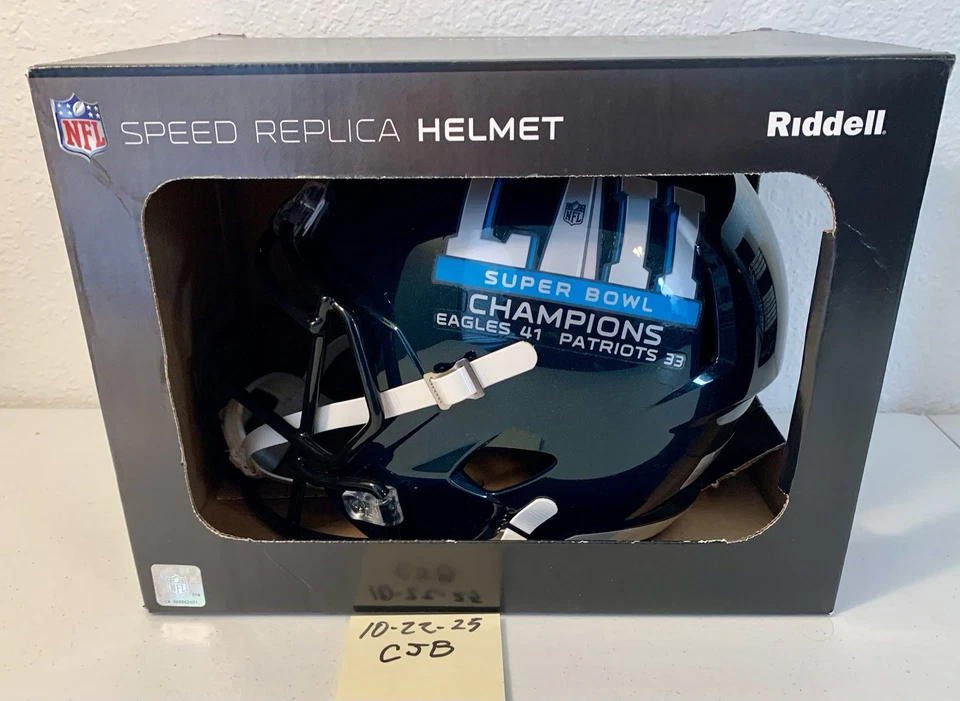 Casco Philadelphia Eagles réplica tamaño completo Super Bowl LII 52 campeones RARO Foto 2 de 4