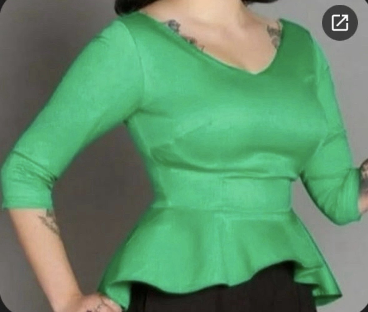 GREEN peplum top 3/4 sleeves Pinup Couture’s “Harley” XL