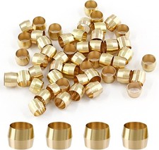 50 Pcs Brass Compression Fitting, 1/4" Tube OD Compression Sleeves Ferrules Bras