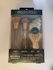 4-Pc EcoTools Sea Gems Makeup Brush Set Kabuki Green Shell Sponge Ecofriendly