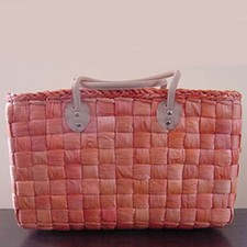 Strohtasche Korb Shopper Einkaufskorb Maisstroh-Tasche KurzHenkel Orange 36x22cm