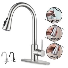 PHANCIR Kitchen Faucet Pull Down Sprayer High Arc Single Handle Brushed Nickel