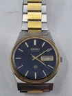 Seiko SQ  7123-8433 Vintage Quartz Watch Two Tone Gold Silver W/ Blue Dial