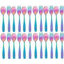 Stainless Steel Kids Silverware Set 24 Pieces 2 Pack of 24 Piece, UV Rainbow