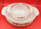 VTG milk glass Fire-King Primrose 1 Pint casserole w/lid plus 450 casserole 8"